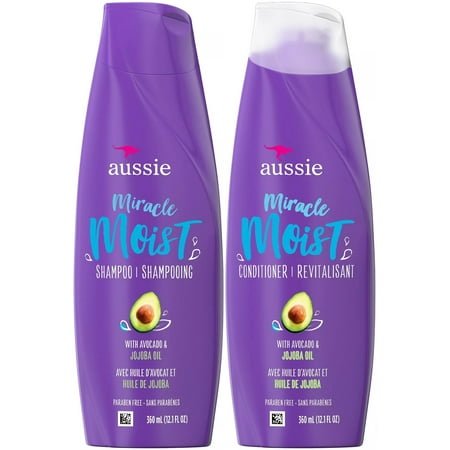 Aussie Miracle Moist Shampoo and Conditioner Set for Dry Hair, 12.1 Ounce Each