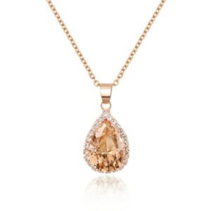 Linawe Citrine Crystal Chain Necklace for Women Girls, Diamond Pendant Rose Gold Preppy Necklace, Yellow Cubic Zirconia Rhinestone Teardrop Beach Summer Boho Jewelry Set