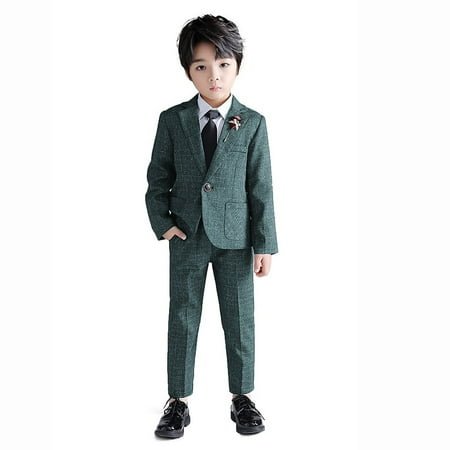 LOLANTA Kids Boys Plaid Suit Fashion Blazer Pants Set 2 PCs Formal Wear Outfit for Wedding