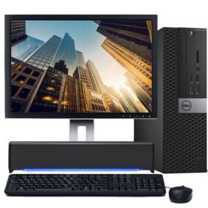 Restored Dell OptiPlex 3040 Desktop Computer Bundle with an Intel Core i5 Processor 8GB Memory 128GB SSD DVD-RW Wi-Fi with a 19" LCD and a T-Wolf S6 LED Soundbar - Windows 10 PC (Refurbished)