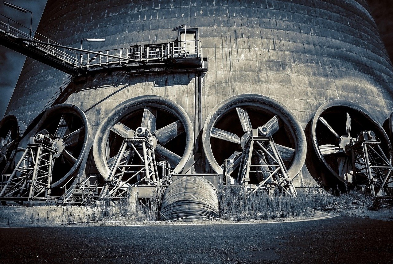 ventilador, enfriamiento, hélice, planta de energía, torre de enfriamiento, enfriador, industria, soplador, industria pesada, industrial, turbinas, en blanco y negro, industria, industria, industria, industria, industria, industrial, industrial