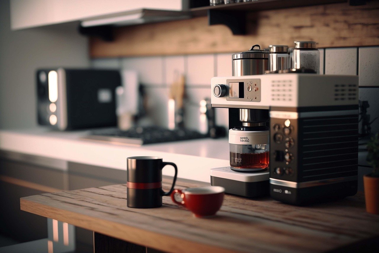 ai gegenereerd, keuken, koffiemachine, koffiezetapparaat, moderne keuken, interieur design, cafeïne