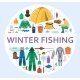 Winter Fishing Equipment Circle Composition Flat